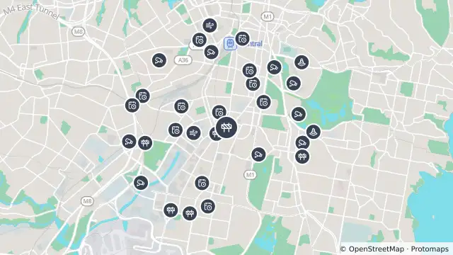 Map of Scheduled Roadwork — Bourke Street, Waterloo and nearby items