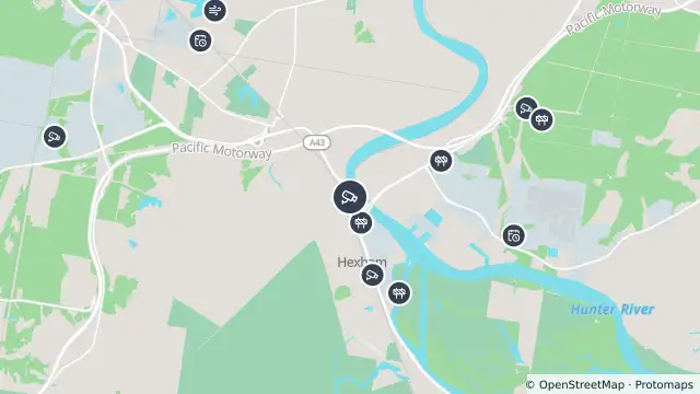 Map of New England Highway (Hexham) and nearby items