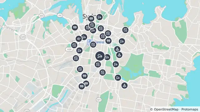Map of Cleveland Street (Surry Hills) and nearby items
