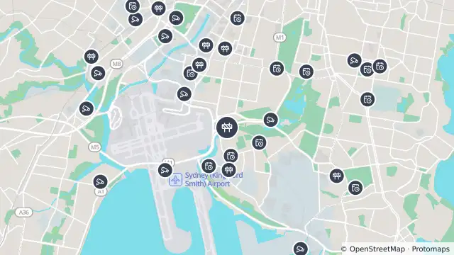 Map of Scheduled Roadwork Resurfacing — Southern Cross Drive, Mascot and nearby items