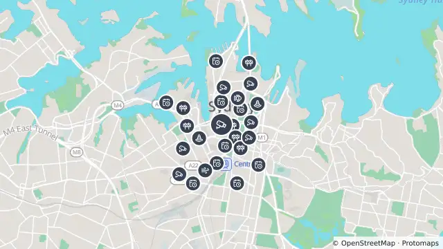Map of Kent Street (Sydney) and nearby items