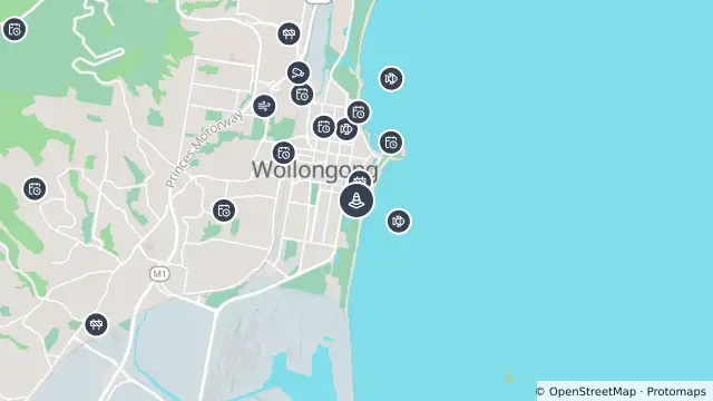 Map of Rugby League World Cup — Harbour Street, Wollongong and nearby items