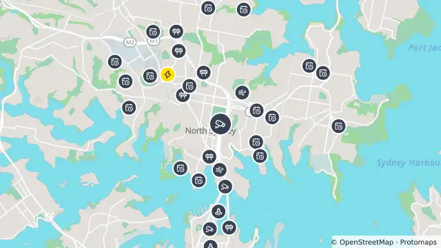 Map of Warringah Freeway (North Sydney) and nearby items