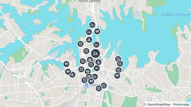Map of Macquarie Street (Sydney) and nearby items