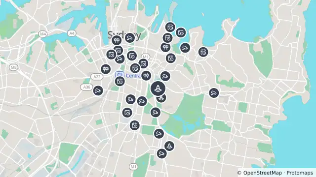Map of Rugby League World Cup — Moore Park Road, Anzac Parade, Lang Road, Eastern Distributor, Moore Park and nearby items