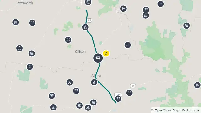 Map of Roadworks — New England Highway — Emu Creek / Glengallan and nearby items