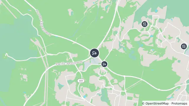 Map of M1 Pacific Motorway (Hunter Expressway) and nearby items