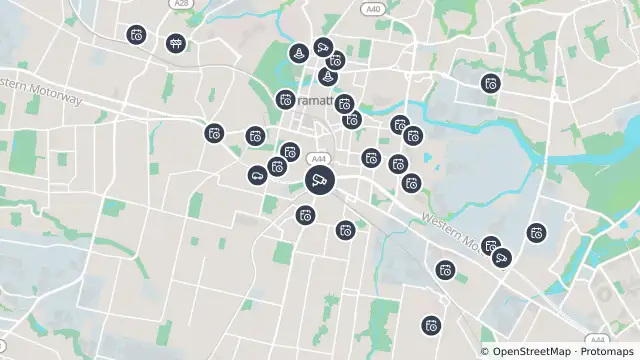 Map of Parramatta Road (Parramatta) and nearby items