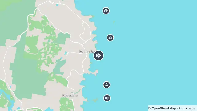 Map of Tagged Shark Receiver — Malua Bay Beach and nearby items