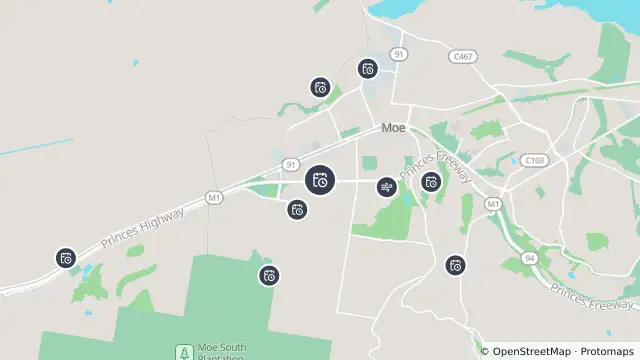 Map of Planned Power Outage — Moe and nearby items