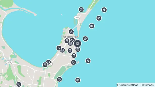 Map of Shark Net Location — The Entrance and nearby items