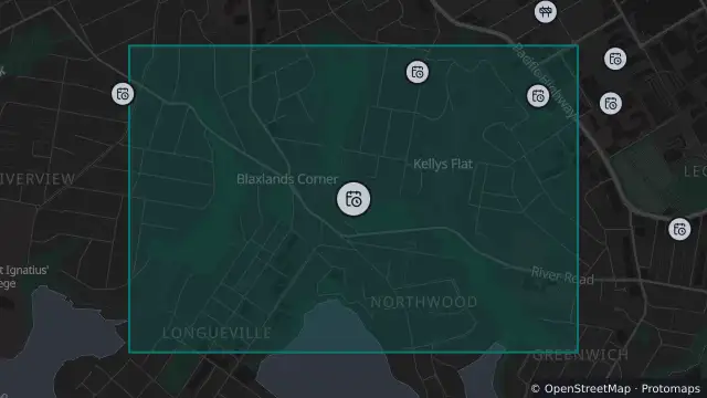 Map of Planned Power Outage — Greenwich, Lane Cove, Longueville, Northwood and nearby items