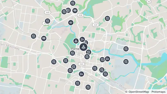 Map of Powerhouse Parramatta Opening Festival — Phillip Street, Parramatta and nearby items