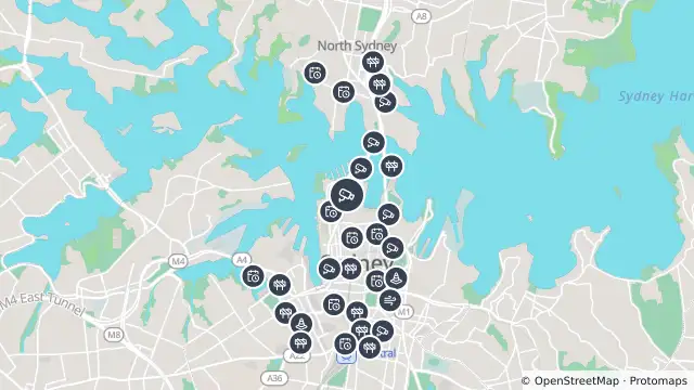 Map of Bradfield Highway (Millers Point) and nearby items