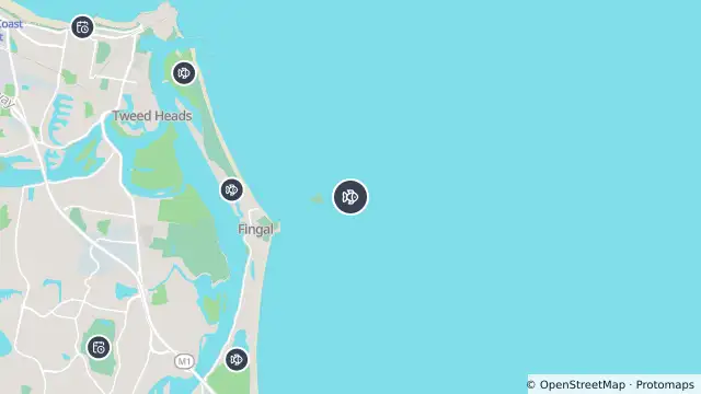 Map of Tagged Shark Receiver — Kingscliff Beach and nearby items