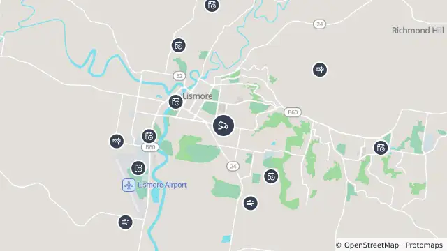 Map of Bruxner Highway (Lismore) and nearby items
