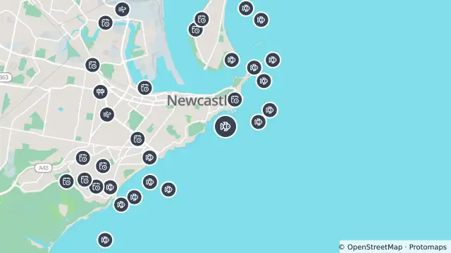 Map of Smart Drumline Location — Newcastle Beach and nearby items