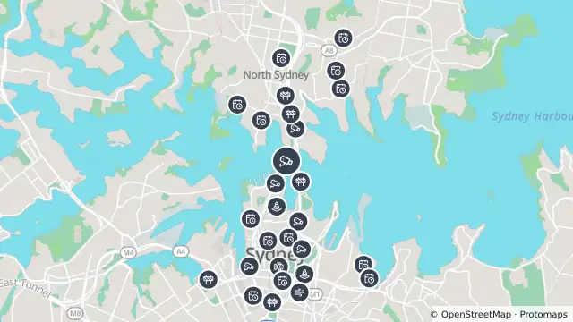 Map of Sydney Harbour Bridge (North) and nearby items
