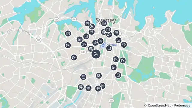 Map of Cleveland Street (Chippendale) and nearby items