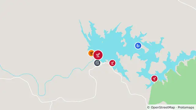 Map of Algal Status Red — Pindari Dam Station 1 (Dam Wall) and nearby items