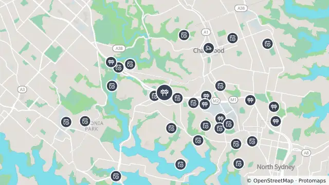 Map of Scheduled Roadwork Maintenance — Epping Road, Lane Cove North and nearby items