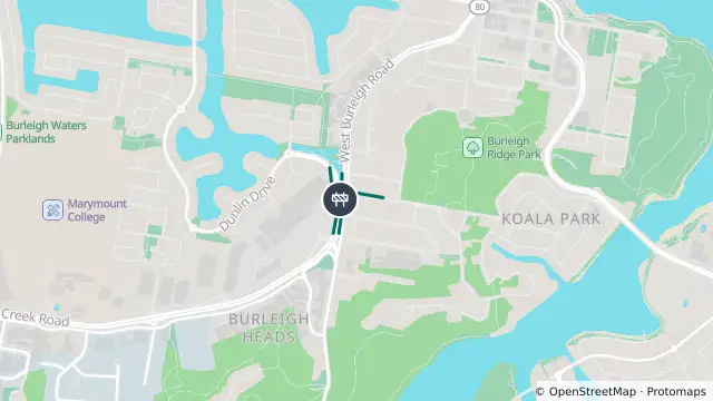 Map of Roadworks — Burleigh Connection Road / Burleigh Connection Road (West Burleigh Road) / Tabilban Street / West Burleigh Road — Burleigh Heads / Burleigh Waters and nearby items
