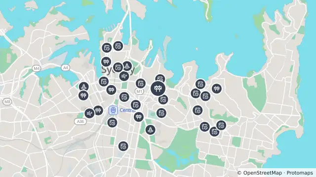 Map of Scheduled Roadwork Maintenance — Cross City Tunnel, Sydney and nearby items