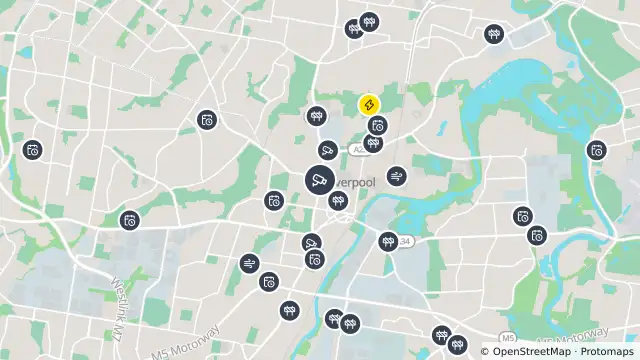 Map of Hume Highway (Elizabeth Drive, Liverpool) and nearby items