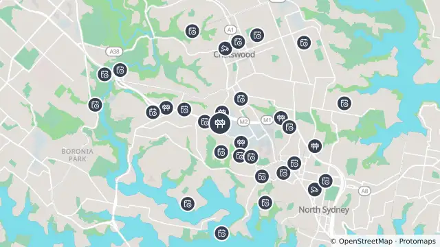 Map of Scheduled Roadwork — Pacific Highway, Artarmon and nearby items