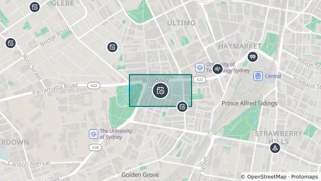 Map of Planned Power Outage — Broadway, Camperdown, Chippendale and nearby items