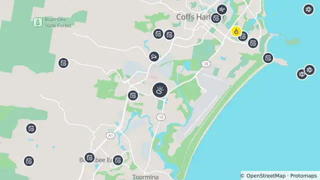 Map of Adverse Weather Water Over Road — Phil Hawthorne Drive, Coffs Harbour and nearby items