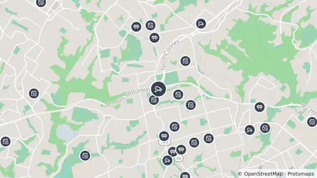 Map of M2 (Pennant Hills) and nearby items