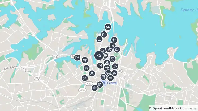 Map of King St & Sussex St (Sydney) and nearby items
