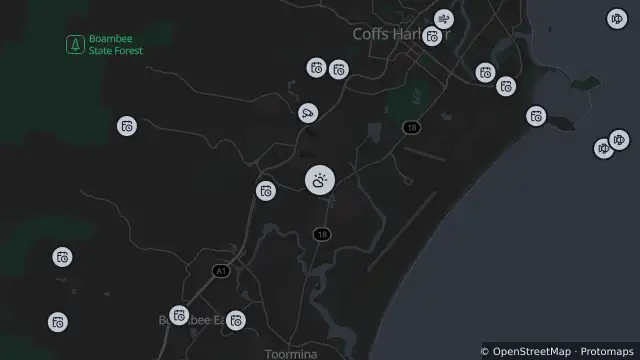 Map of Adverse Weather Water Over Road — Phil Hawthorne Drive, Coffs Harbour and nearby items