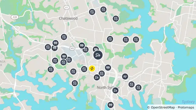 Map of Gore Hill Freeway (Artarmon) and nearby items