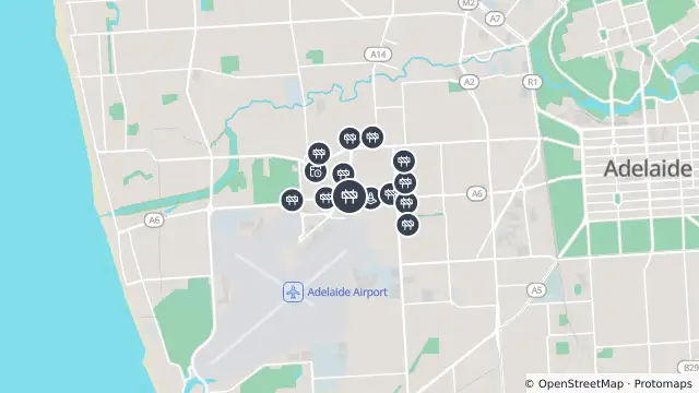 Map of Mowing — Sir Donald Bradman Drive, Adelaide Airport and nearby items