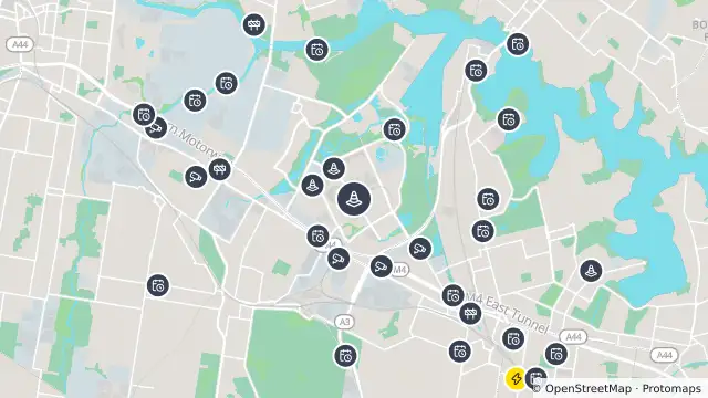 Map of Concert — M4 Motorway, Homebush Bay Drive, Parramatta Road, Centenary Drive, Sydney Olympic Park and nearby items