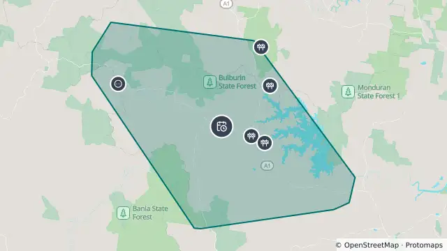 Map of Planned Power Outage — Gaeta, Gin Gin, Kolonga, Monduran, Mount Toonboro, Takilberan, Wonbah and nearby items