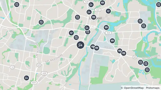 Map of M5 (Liverpool) and nearby items