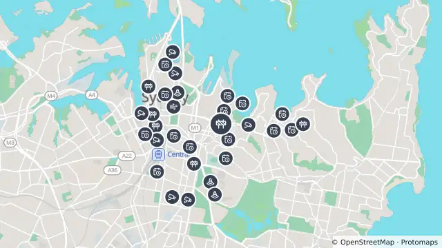 Map of Scheduled Roadwork Maintenance — Cross City Tunnel, Sydney and nearby items