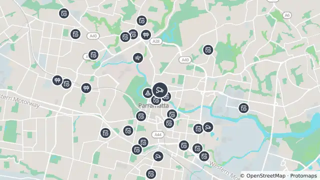 Map of Victoria Road (Parramatta) and nearby items